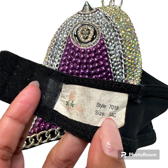 Silver & Purple Rhinestone Decorated Bra 34C - Picture 10 of 10